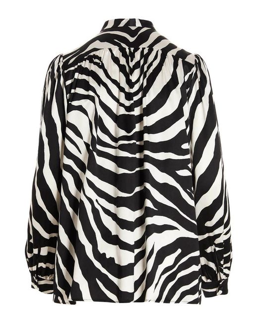 Dolce & Gabbana Black Zebra-Printed Satin Pussy-Bow Shirt