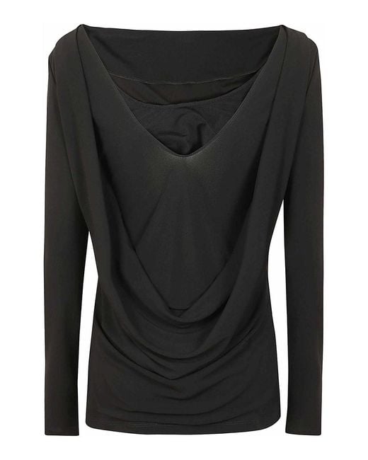 Alberta Ferretti Black Jersey And Tulle Blouse