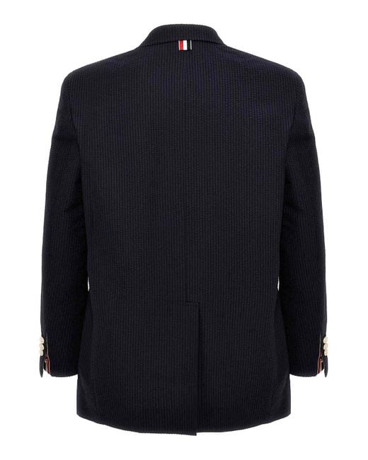 Thom Browne Blue Single-Breasted Seersucker Blazer for men