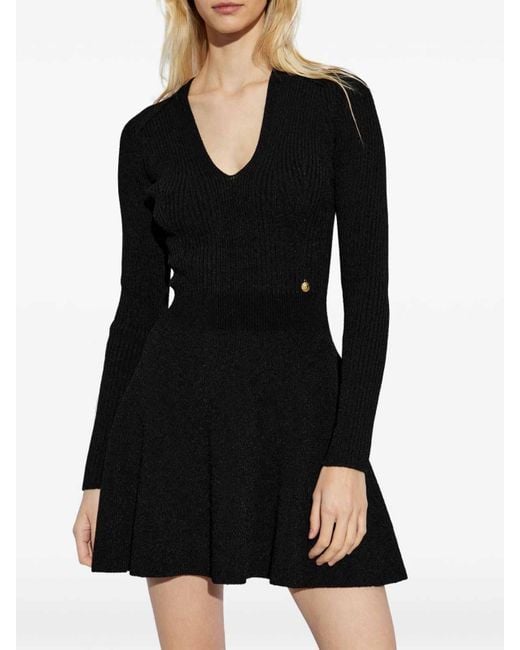 Balmain Black Short Dress With Logo Pendant On The Waist