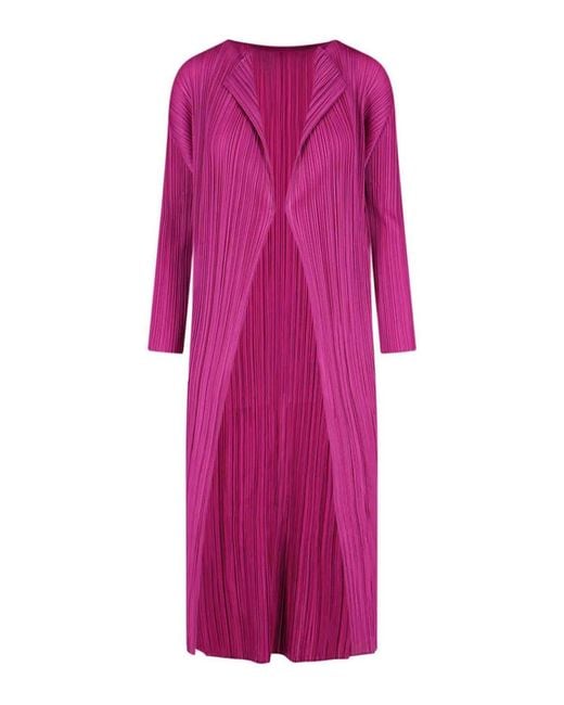 Pleats Please Issey Miyake Pink Long Plissé Cardigan