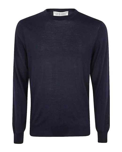 FILIPPO DE LAURENTIIS Blue Long Sleeves Crew Neck Sweater for men