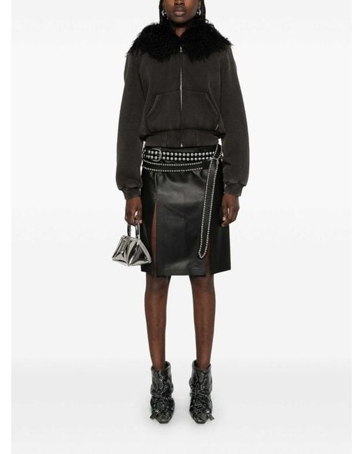 The Attico Black Leather Skirt With Front Slits