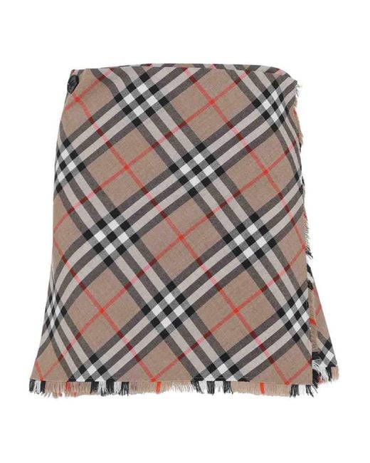Burberry Gray Check Midi Skirt