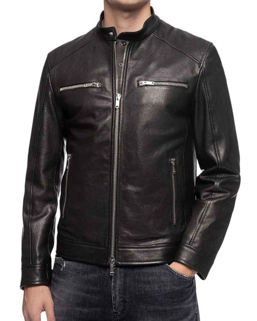 Dondup Black Leather Jacket for men