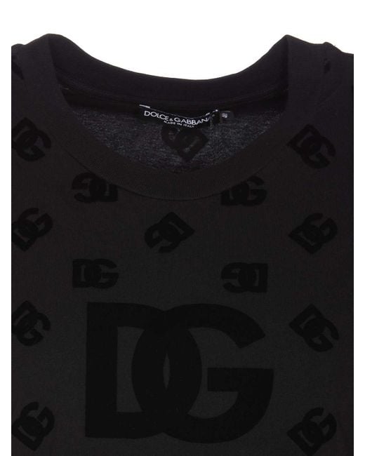 Dolce & Gabbana Black All Over Flocked Dg Logo T-shirt