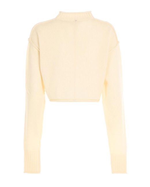 Sportmax White Crop Sweater With Extra Long Sleeves
