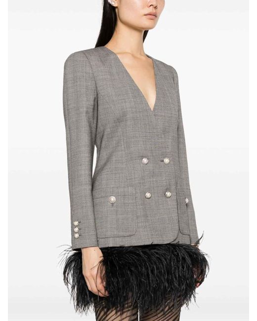Alessandra Rich Gray Double Breasted Tartan Wool Jacket