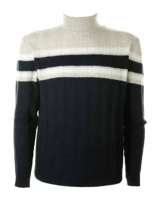 Eleventy Gray Striped Cashmere Turtleneck for men
