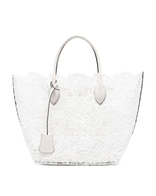 Ermanno Scervino White Lace Detail Shopping Bag