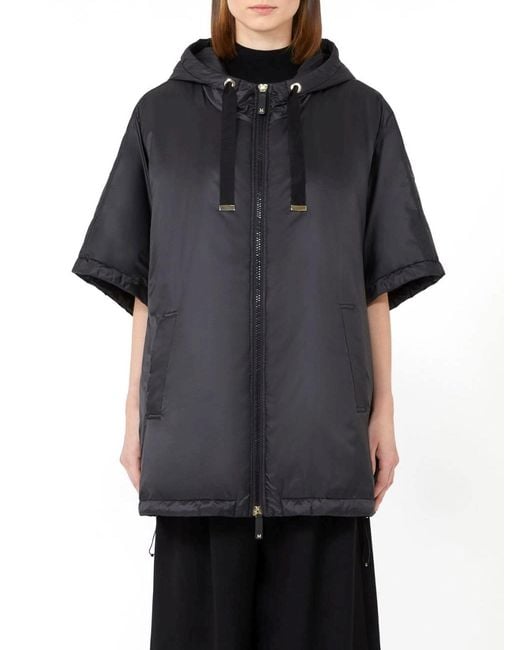 Max Mara Black Padded Hooded Cape
