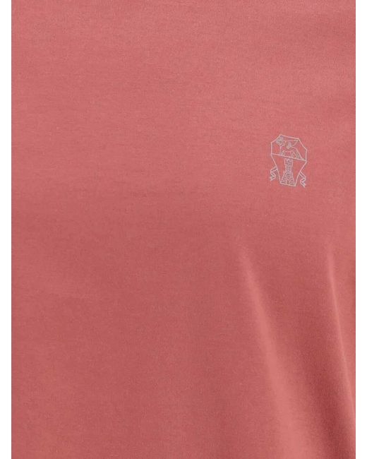 Brunello Cucinelli Pink Jersey T-Shirt With Logo for men