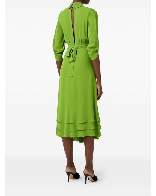 Elisabetta Franchi Green Viscose Georgette Ruffled Midi Dress