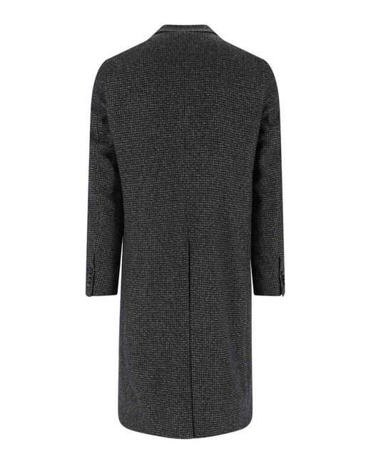 Caruso Black Double-Breasted Cashmere Coat for men