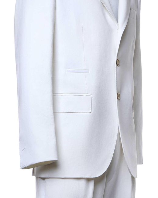 Eleventy White Single-Breasted Linen Suit for men