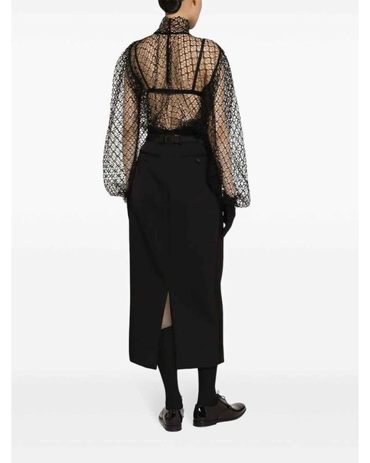 Dolce & Gabbana Black Gabardine Virgin Wool Straight Skirt