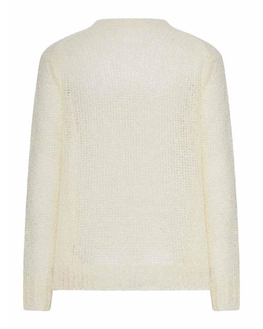 Jil Sander White Perforated Crew Neck Sweater for men