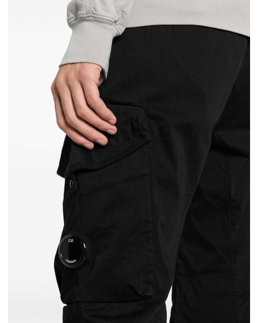 C P Company Black Cotton Cargo Trousers for men