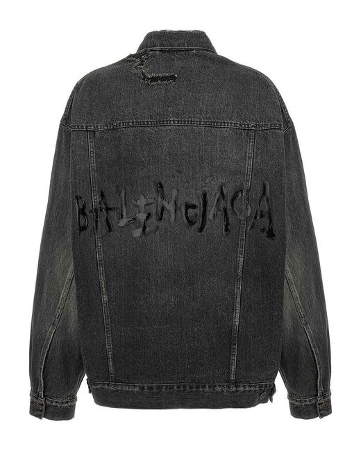 Balenciaga Black Denim Jacket With Used Effect