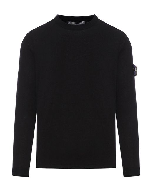 Stone Island Black Wool Sweater With Compass Logo for men