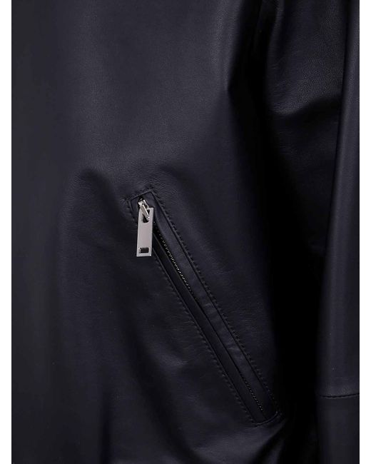 Desa Nineteenseventytwo Black Leather Reversible Bomber Jacket for men