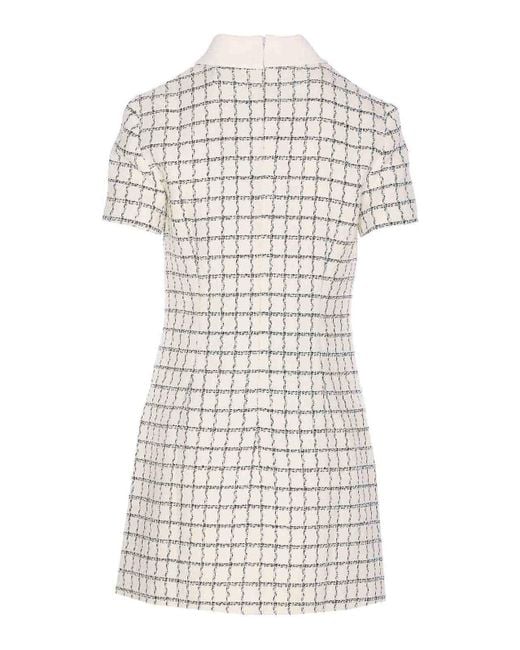 Self-Portrait White Check Boucle Mini Dress