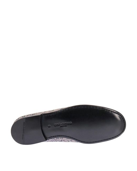 Dolce & Gabbana Gray Loafers With All-Over Lettering Logo Print for men
