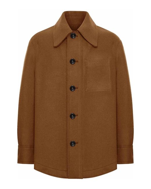 AMI Brown Wool Gabardine Overshirt for men
