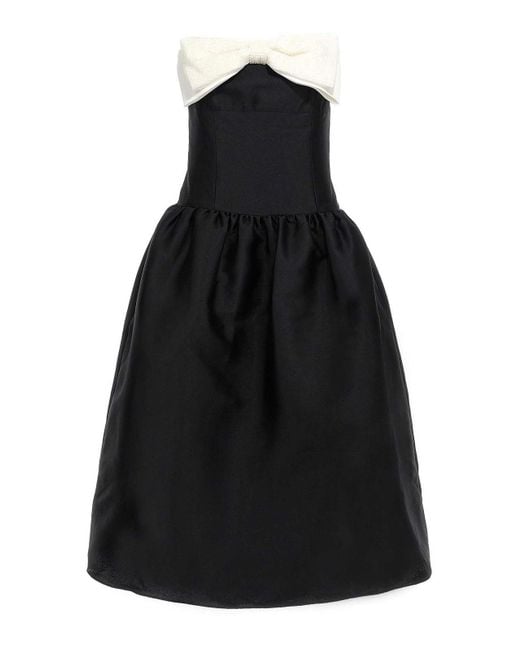 Self-Portrait Black Taffeta Contrast Bow Midi' Dress
