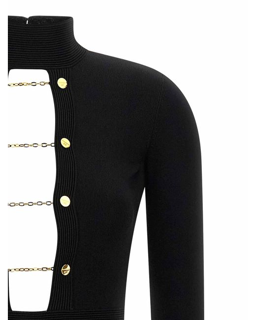 Elisabetta Franchi Black Jewel Cufflinks Knit Dress