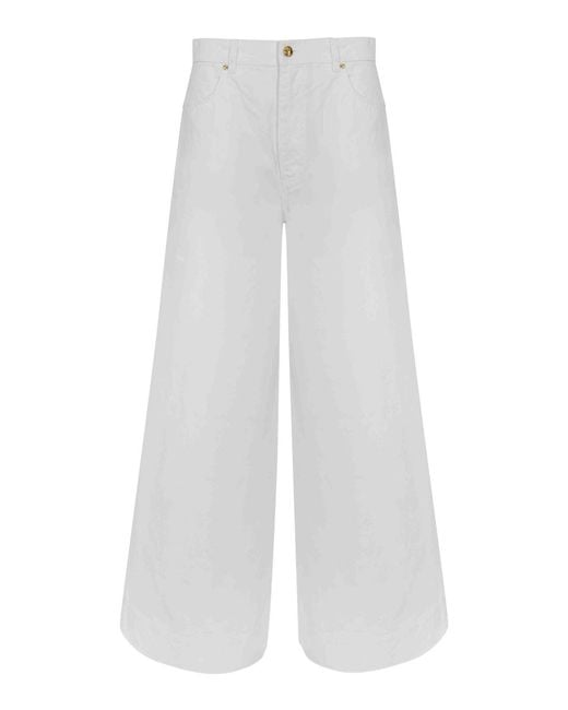 Alberta Ferretti White Wide-Leg Cotton Denim Trousers