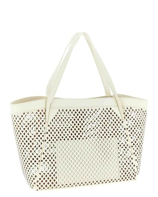 Twinset White Openwork Leather Shopping Bag