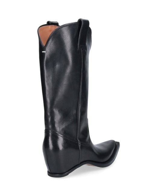 Maison Margiela Black Heel-Less Squared Toe Leather Boots