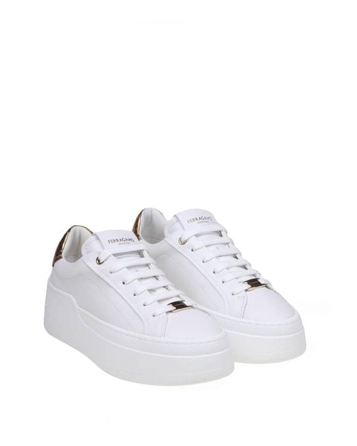 Ferragamo White Dahlia Leather Sneakers
