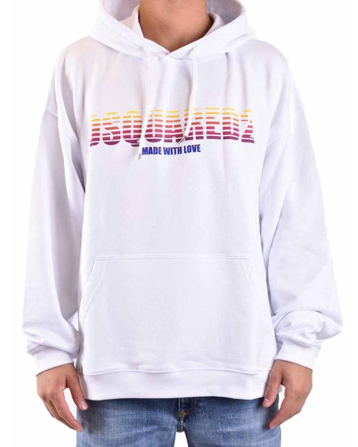 DSquared² White Casual Cotton Hoodie With Bold Logo And Relaxed Fit for men
