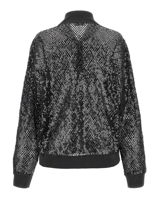 Brunello Cucinelli Black Dazzling Net Embroidery Cardigan