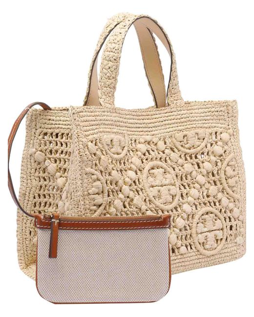 Tory Burch Natural Raffia T Monogram Tote Bag
