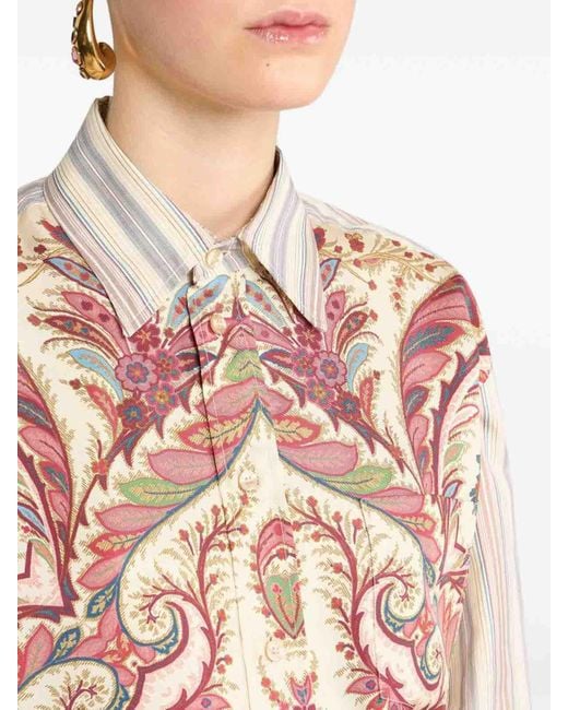 Etro Pink Striped Cotton Oversized Shirt With Print