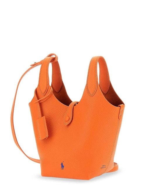 Polo Ralph Lauren Orange Leather Shoulder Bag With Engraved Logo