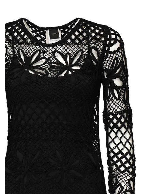 Pinko Black Long Crochet Dress With Openwork