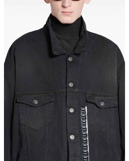 Balenciaga Black Size Sticker Denim Jacket for men