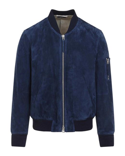 Tom Ford Blue Soft Suede Bomber for men