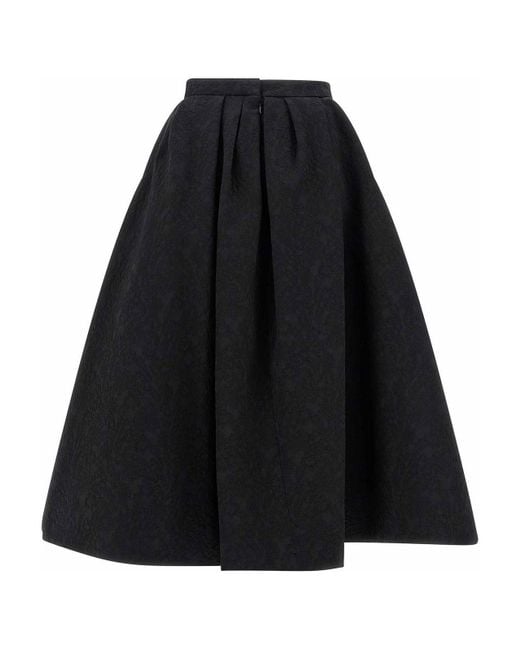 Carolina Herrera Black Cotton Jacquard Midi Skirt With Crinoline Underskirt
