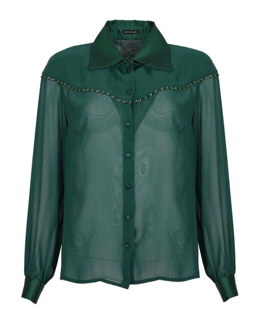 GIANNI MOLARO Green Georgette Shirt With Jewel Embroidery
