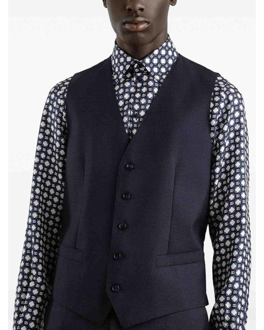 Dolce & Gabbana Blue Single-Breasted Micro-Patterned Classic Suit for men