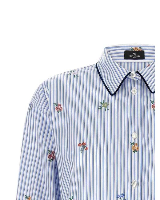 Etro Blue Floral Embroidery Shirt