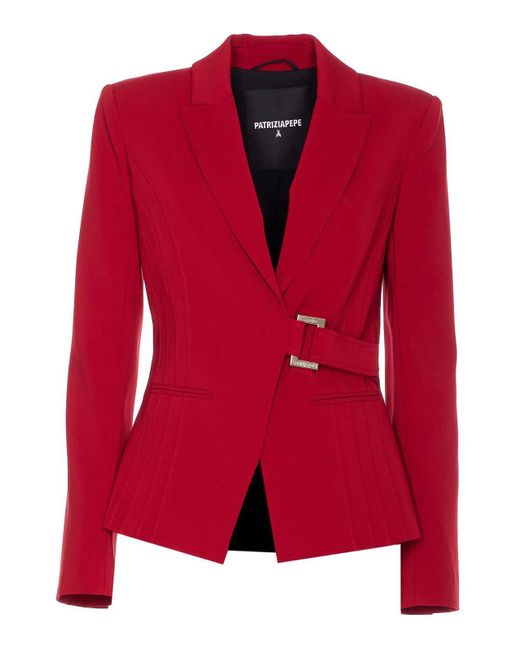 Patrizia Pepe Red Belted-Waist Blazer