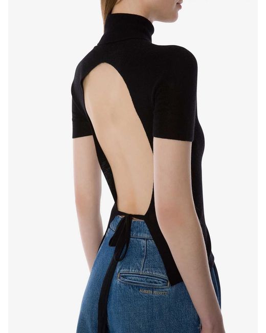 Alberta Ferretti Black Roll-Neck Top