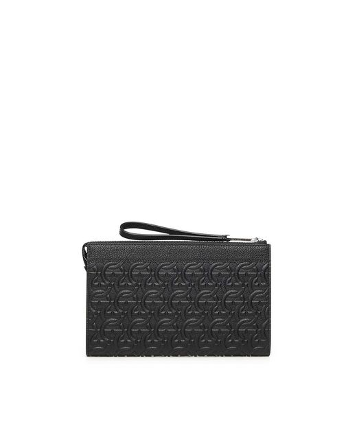Ferragamo Black Gancini-Embossed Pouch for men