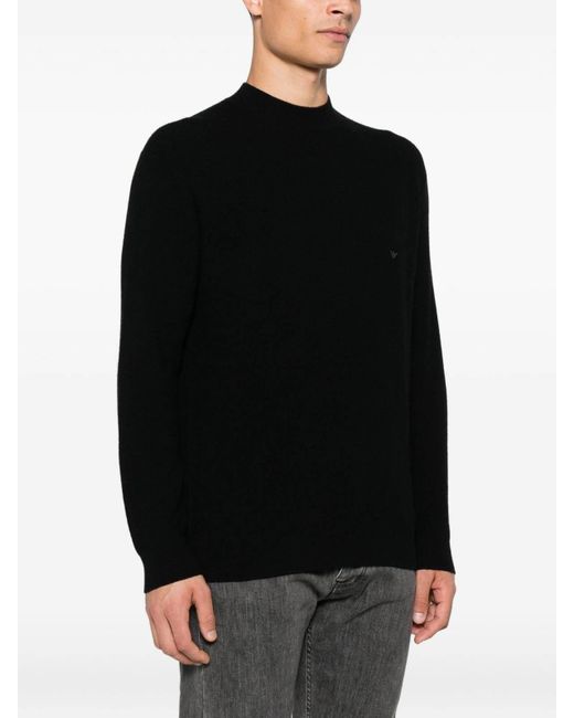 Emporio Armani Black Wool Crewneck Jumper for men